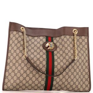 Gucci Rajah Chain Tote GG Coated Canvas Large Brown